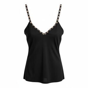 Chanel Fall 2005 Black Silk CC Star Embroidered Tank FR42